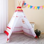 Cort mare cu LEDuri Play Tepee Alb-Rosu Sunny